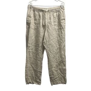 Women’s Cream And Tan Linen Striped Ellen Tracey Pants Size Large